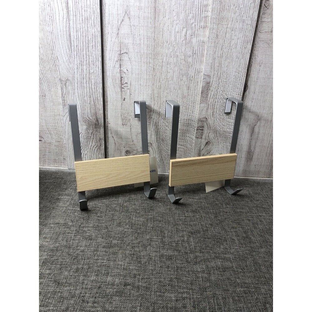 Set of 2 Brightroom Small Over the Door Hook Brushed Nickel & Wood